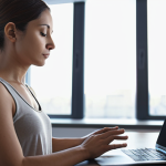 **

A serene individual practicing mindfulness meditation in a modern, high-tech office. Soft lighting, a minimalist desk with a laptop slightly blurred in the background. Focus on calm expression and posture.

**