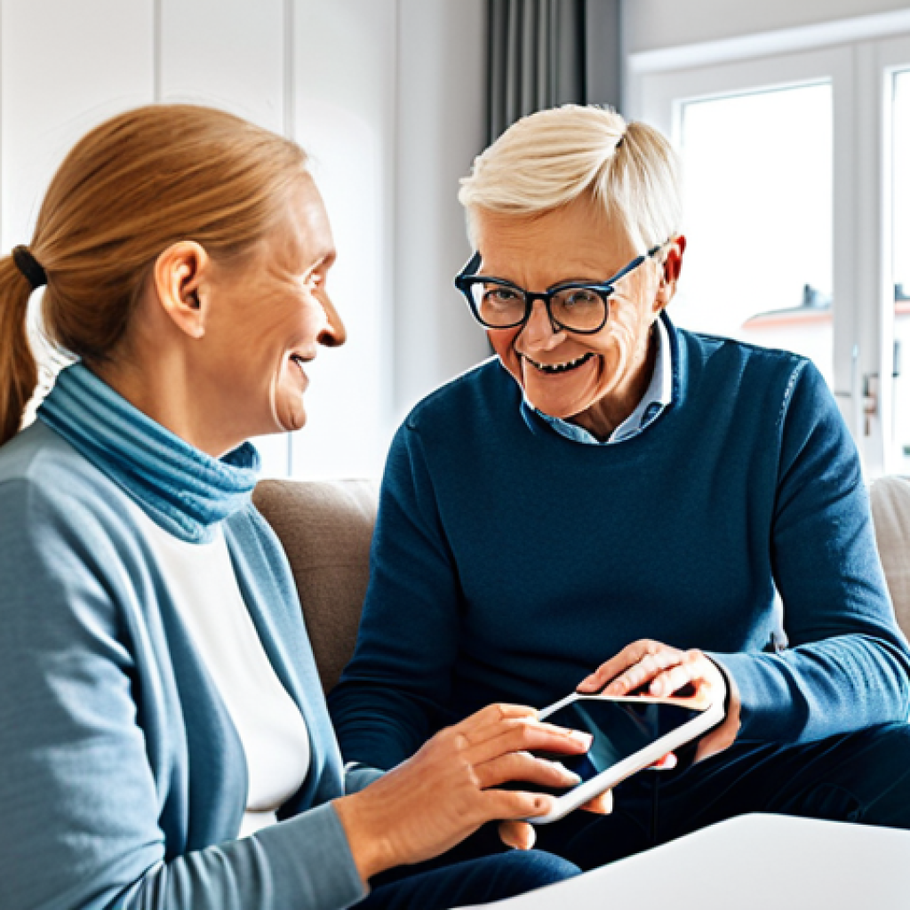 **

"A friendly and approachable tech expert, fully clothed in smart-casual attire, assisting a senior woman with her tablet in a cozy, brightly lit living room in Sweden, featuring modern Scandinavian design, safe for work, appropriate content, perfect anatomy, natural pose, professional, modest, family-friendly"

**