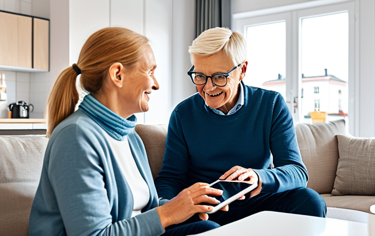 **

"A friendly and approachable tech expert, fully clothed in smart-casual attire, assisting a senior woman with her tablet in a cozy, brightly lit living room in Sweden, featuring modern Scandinavian design, safe for work, appropriate content, perfect anatomy, natural pose, professional, modest, family-friendly"

**