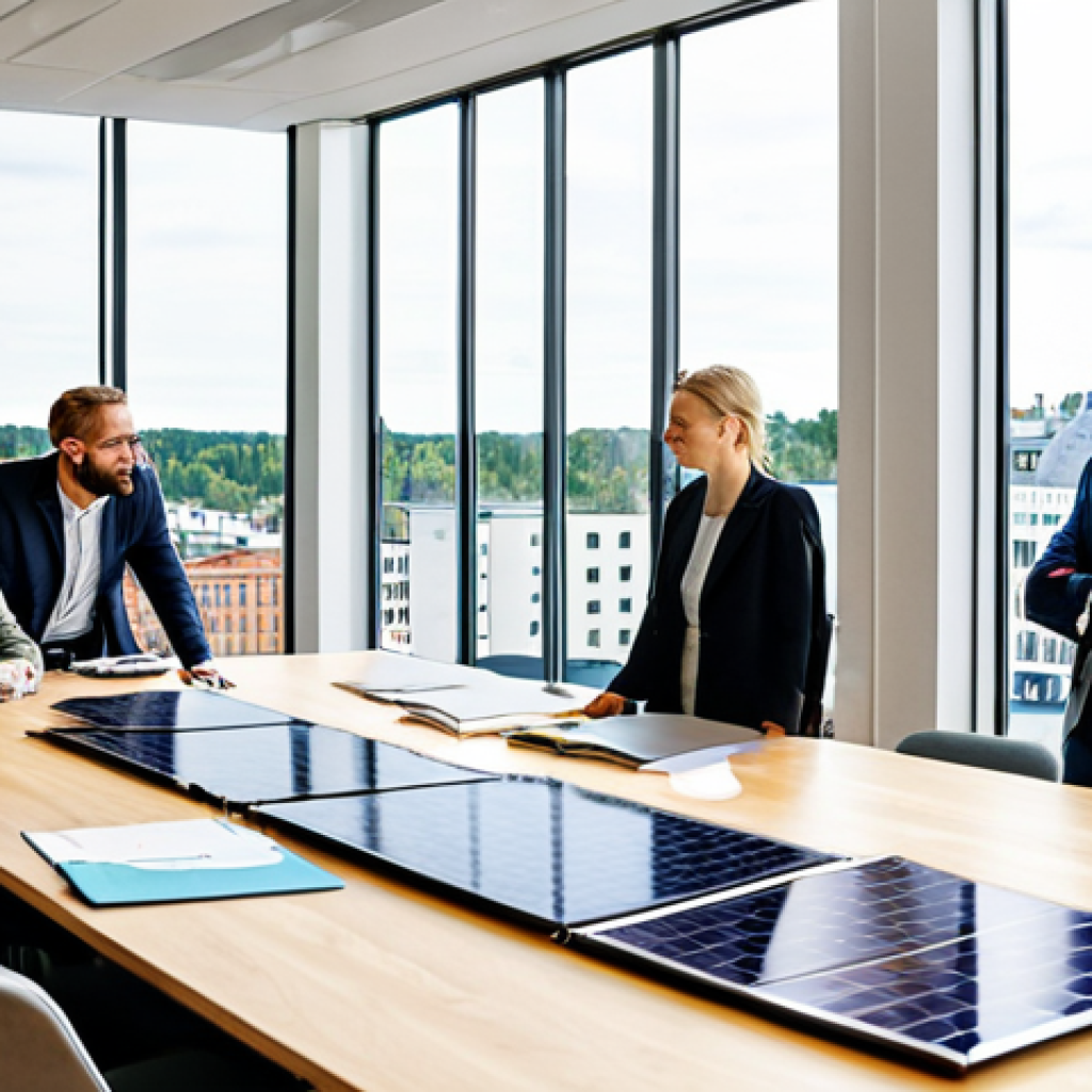 Sustainable and Ethical Business Practices**

"A bright, modern office setting in Stockholm, Sweden. Diverse employees are collaborating on a project at a large table. Solar panels are visible on the rooftop through a large window. Everyone is fully clothed in professional attire, modest clothing. The scene emphasizes ethical sourcing, sustainability, and fair trade principles. Safe for work, appropriate content, perfect anatomy, natural proportions, professional. Family-friendly, emphasizing corporate social responsibility."

**