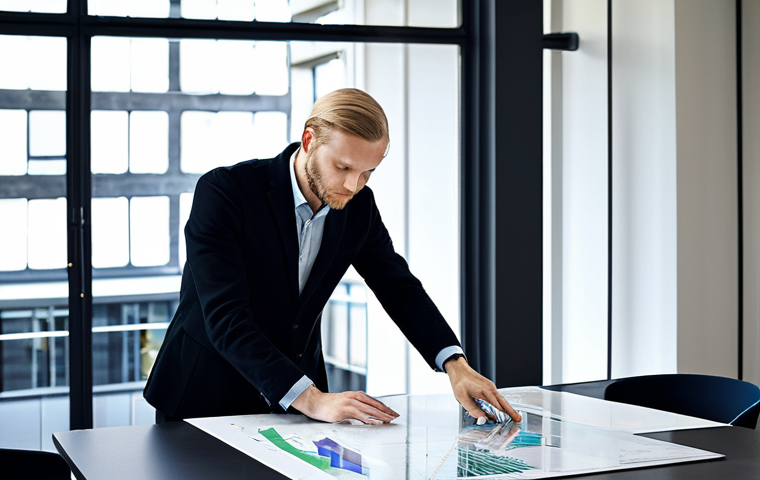 **

"A young Swedish architect, fully clothed in professional attire (a stylish, dark blazer and tailored trousers), working on a building design on a large touchscreen in a bright, modern architectural office in Stockholm. Natural light, perfect anatomy, correct proportions, well-formed hands, safe for work, appropriate content, professional, family-friendly. High-resolution, detailed textures, realistic rendering."

**