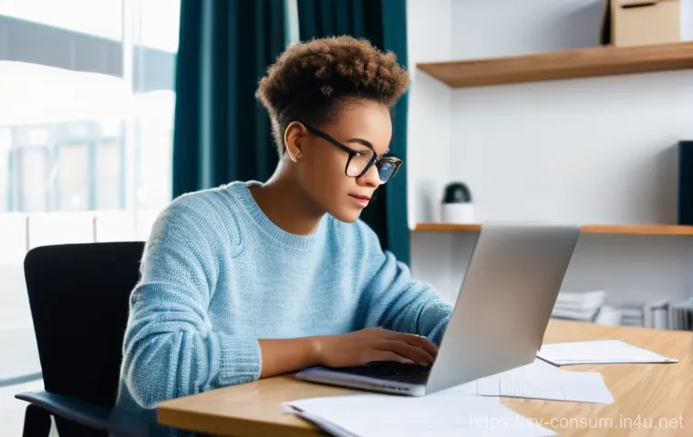 소비자 불만 처리 방법론 심층 분석 - **Prompt:** A young adult, casually dressed in clean, modern attire (jeans, sweater), sits at a well...