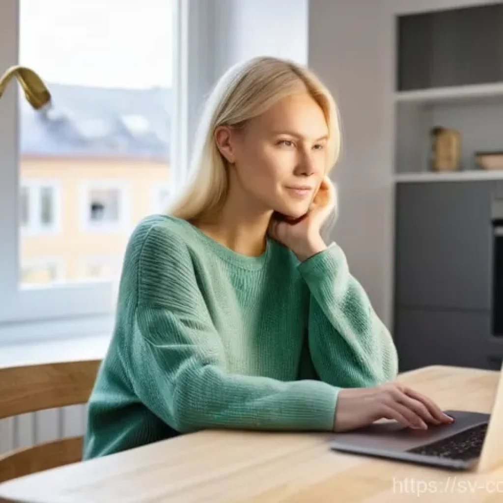 소비자 보호와 관련된 주요 이슈 분석 - A young Swedish woman (around 25-30 years old), with blonde hair styled casually, dressed in a comfo...