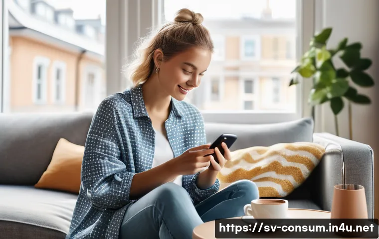 소비자 행동 분석과 디지털 시대의 변화 - A vibrant, modern Scandinavian living room scene showcasing a young Swedish woman comfortably shoppi...