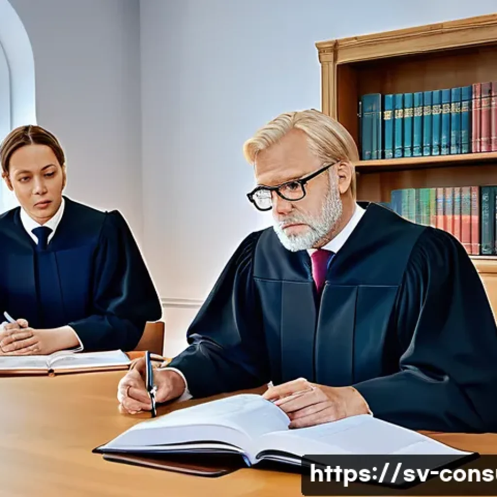 소비자 보호법 관련 판례 연구 - A detailed courtroom scene in Sweden showing a judge and lawyers discussing a consumer rights case i...