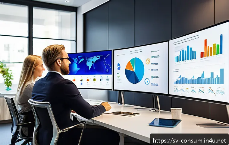 소비자 행동 데이터를 활용한 성공적인 시장 전략 - A modern office scene showing a diverse team of Swedish marketing professionals analyzing dynamic cu...