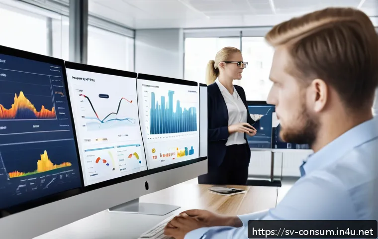 소비자 행동 데이터를 활용한 비즈니스 혁신 - A modern Scandinavian office environment with a diverse team of professionals analyzing detailed cus...